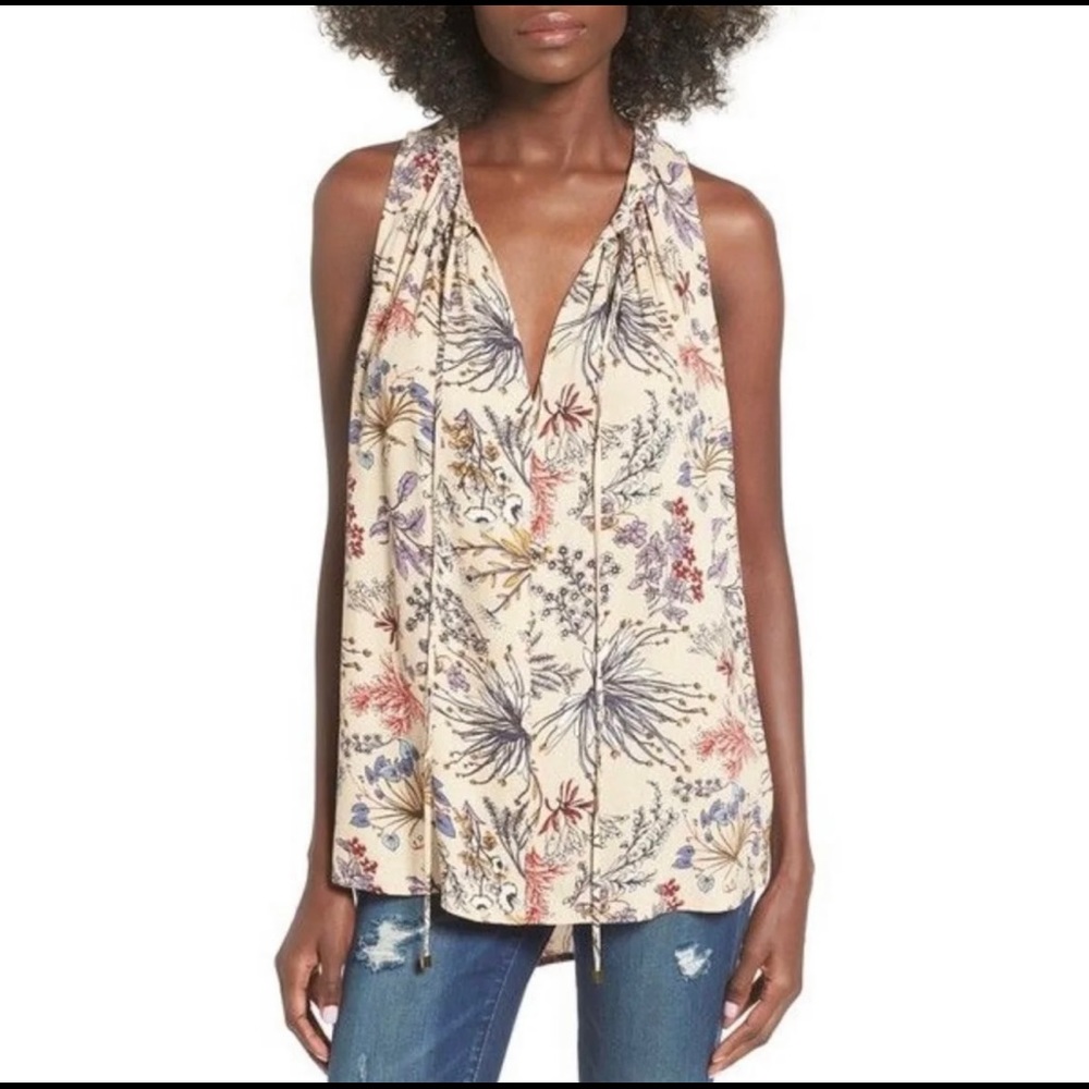 WAYF Nordstrom Floral Tassel Tank Top Tunic Size XS Extra Small LIKE NEW